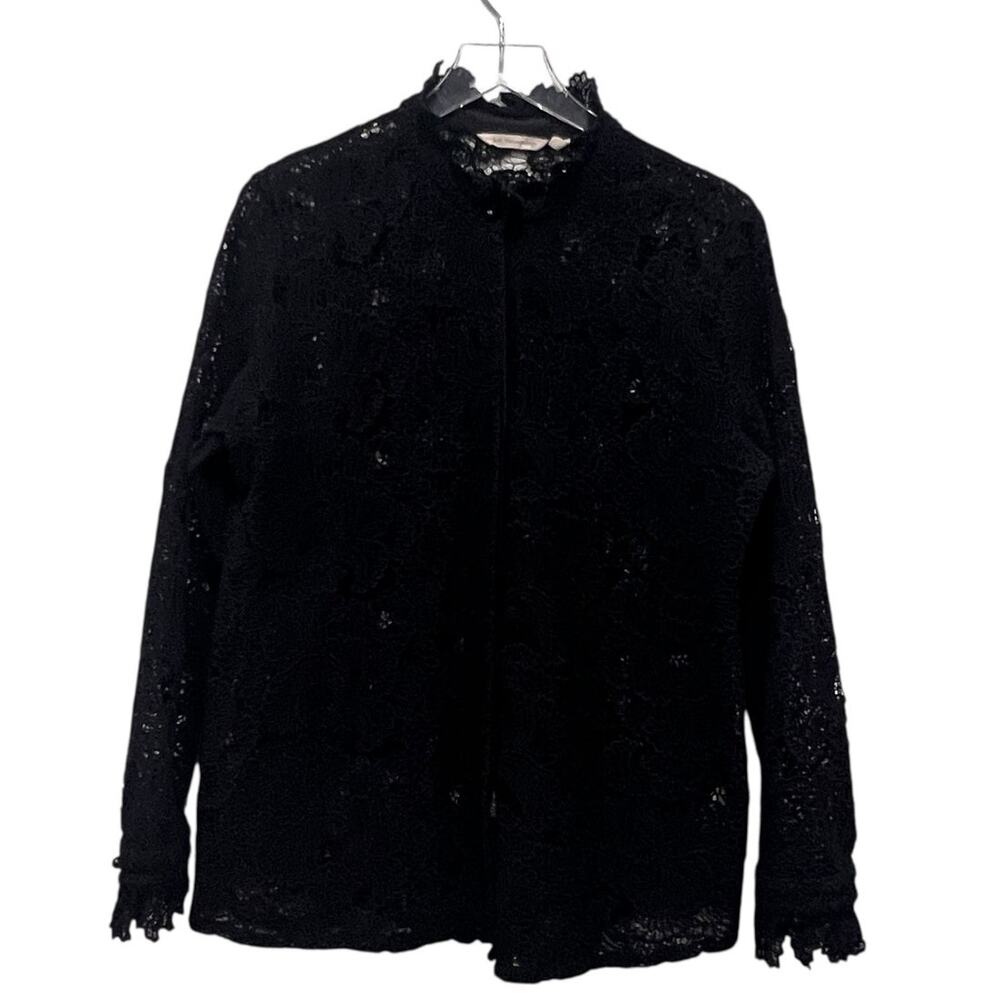 Soft‎ Surroundings Black Lace Button Down Shirt Witchy Victorian Size XL Blouse